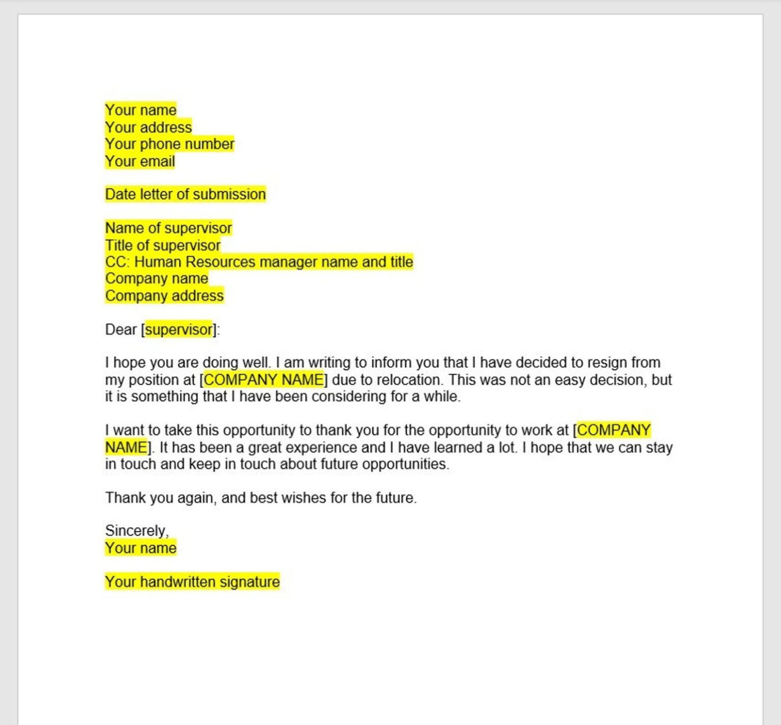 Editable Notice Of Relocation Letter Template Tacitproject