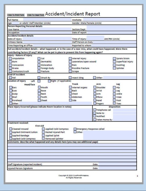 5 Printable Workplace Injury Report Template Pdf