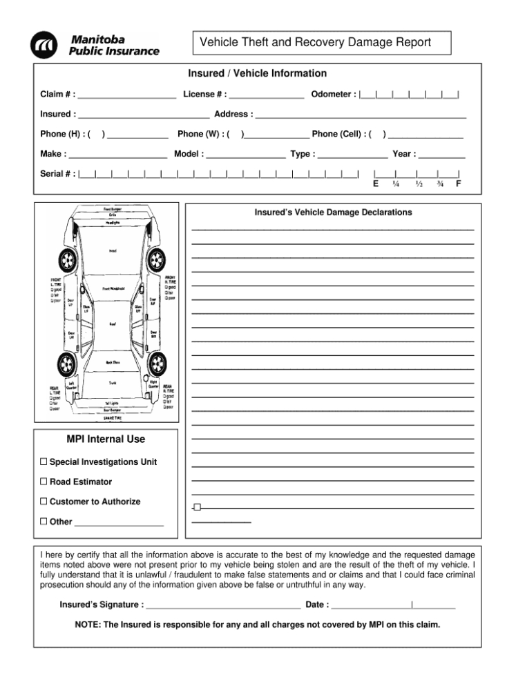8 Printable Vehicle Body Damage Report Template Docx