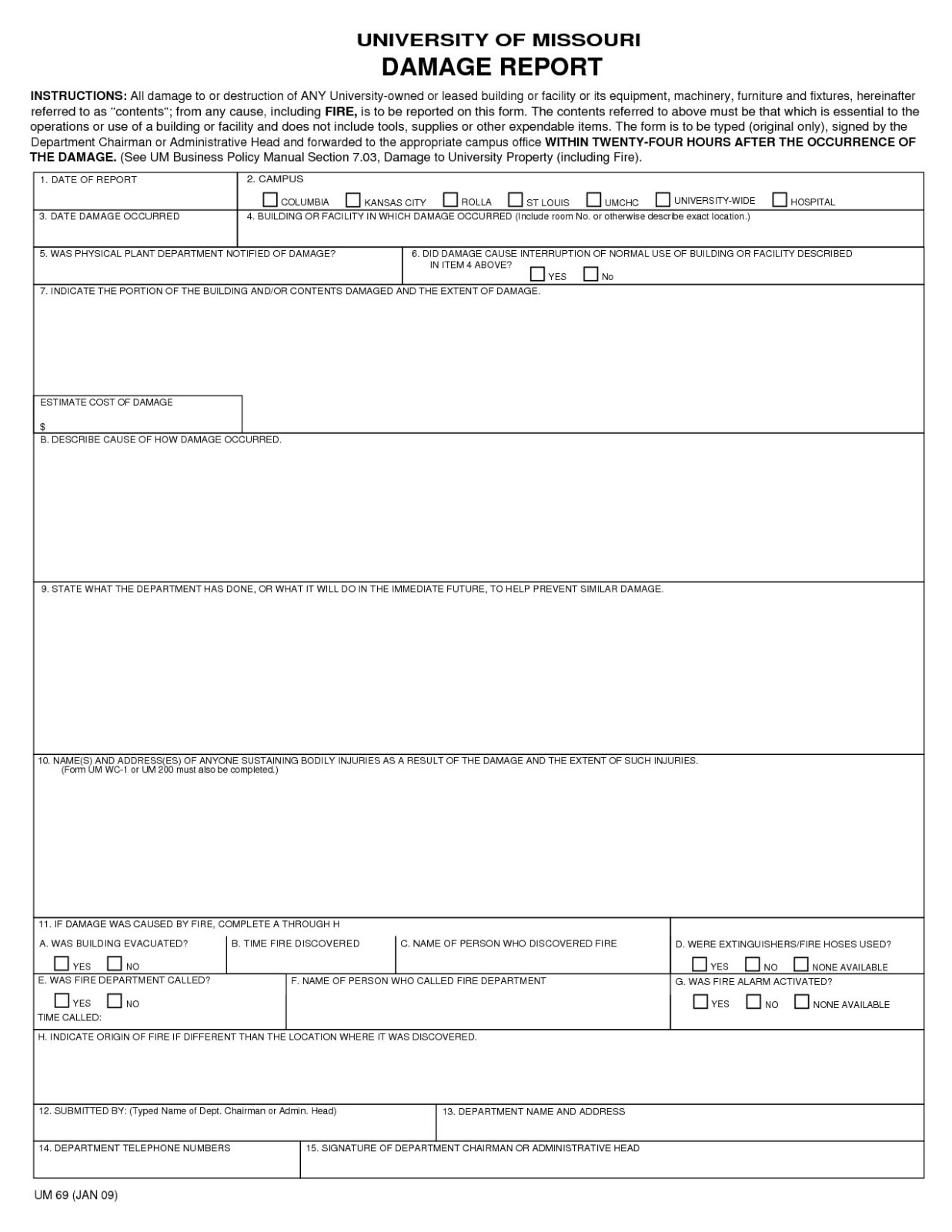 Editable House Damage Report Template Sample