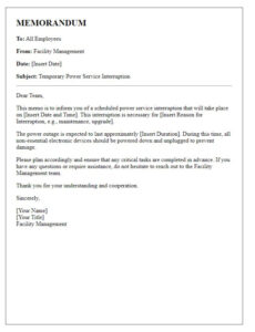 Editable Power Outage Notice Template  Sample