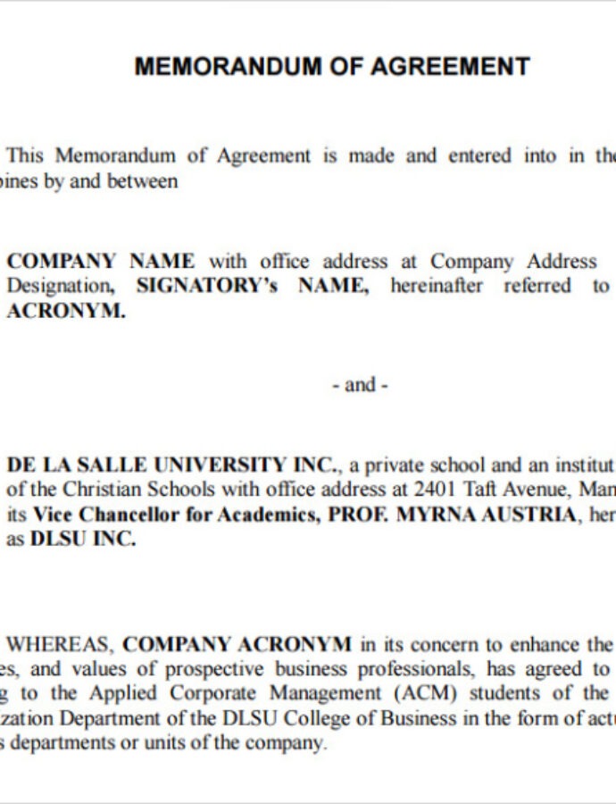 Business Memorandum Of Understanding Template