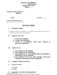 Printable Pre Trial Memorandum Template Pdf Sample