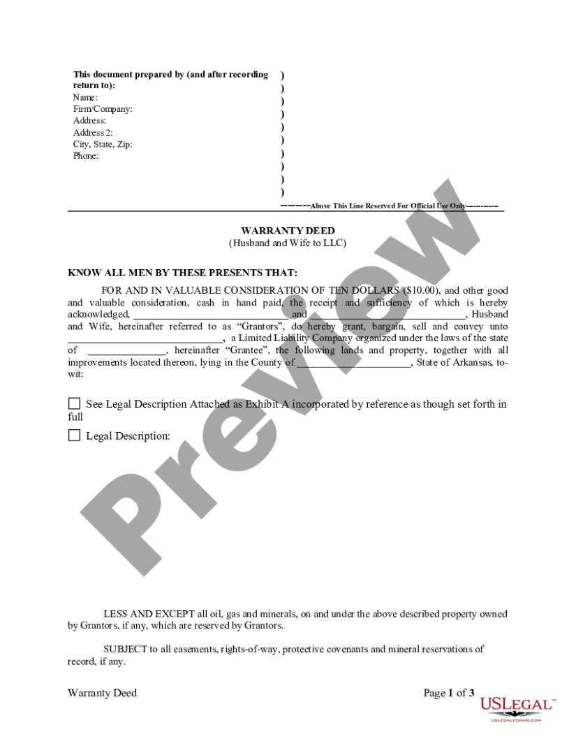 arkansas warranty deed from husband and wife to llc  warranty deed arkansas  us legal forms arkansas warranty deed template word