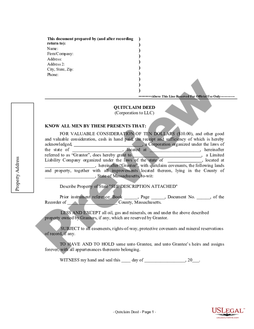 free massachusetts quitclaim deed from corporation to llc  limited liability company  us legal forms massachusetts quitclaim deed template sample