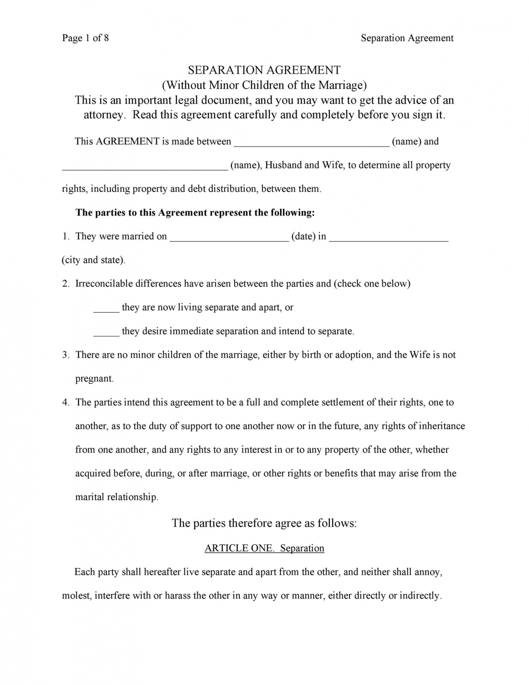 free separation and property settlement agreement template family settlement deed template pdf