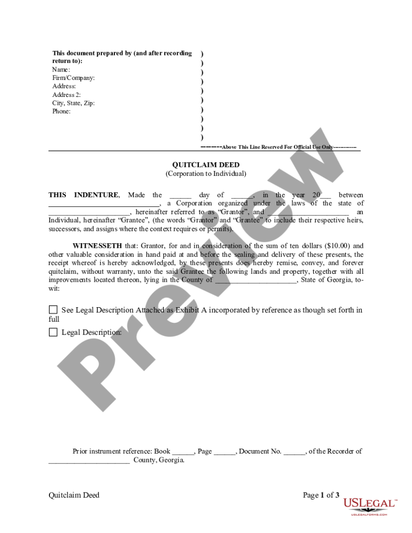 georgia quitclaim deed from corporation to individual  quit claim deed georgia quit claim deed template doc