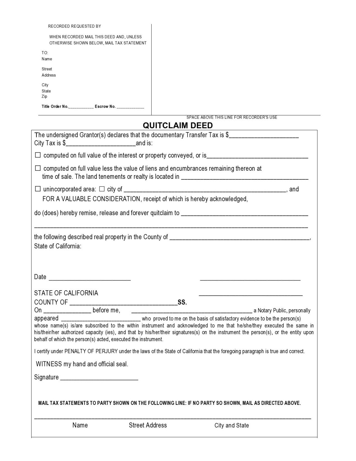 printable 41 free quitclaim deed forms &amp;amp; templates  templatelab california quit claim deed template word