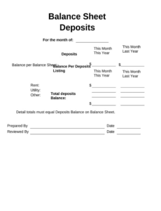 printable balance sheet deposits doc template  pdffiller commercial rent deposit deed template pdf