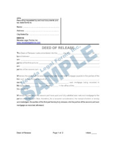 printable deed of release  nevada legal forms &amp;amp; services employee deed of release template doc