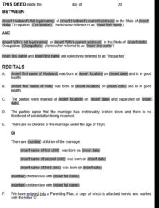 printable divorce and property settlement agreements australia family settlement deed template word