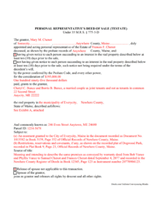 printable lincoln county personal representative deed of sale testate form  maine  deeds personal representative deed template word