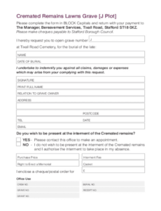 sample fillable online how to write a letter deeding over a cemetery plot cemetery plot deed template example