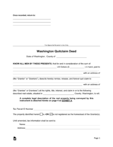 sample free washington quit claim deed form  pdf  word  eforms utah quit claim deed template example