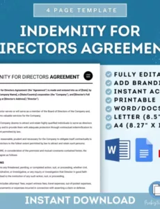 sample indemnity for directors agreement template  probiztemplates directors deed of indemnity template excel