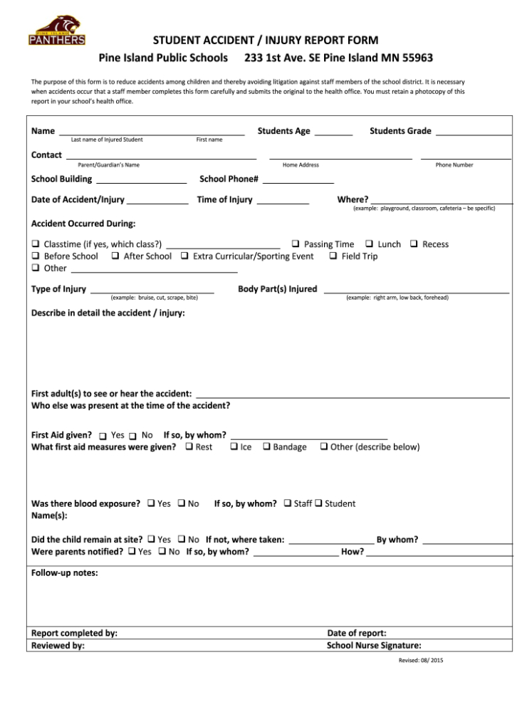 5 Printable Elementary School Incident Report Template Sample