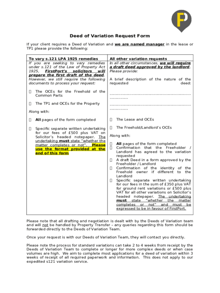 free deed of variation of lease for your flat doc template  pdffiller discretionary trust deed of variation template sample