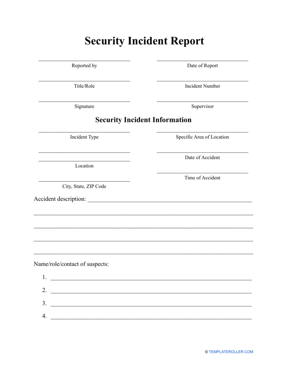 Free Editable Post Security Incident Report Template Docx