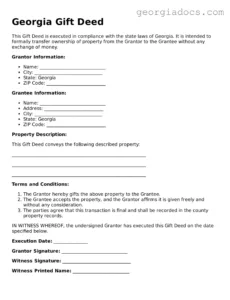 free georgia gift deed template blank pdf form property gift deed template sample