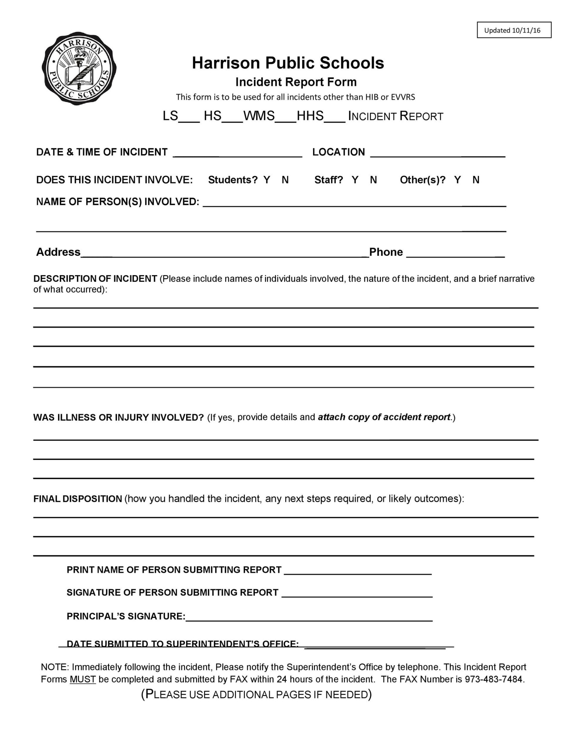 Free  Middle School Incident Report Template Pdf