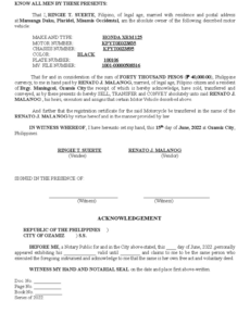 printable deed of sale of motor vehicle word format free download  templates car sale deed template