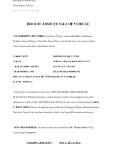 sample deed of sale motor  dos  republic of the philippines  province of nueva ecija  municipality bike sale deed template doc