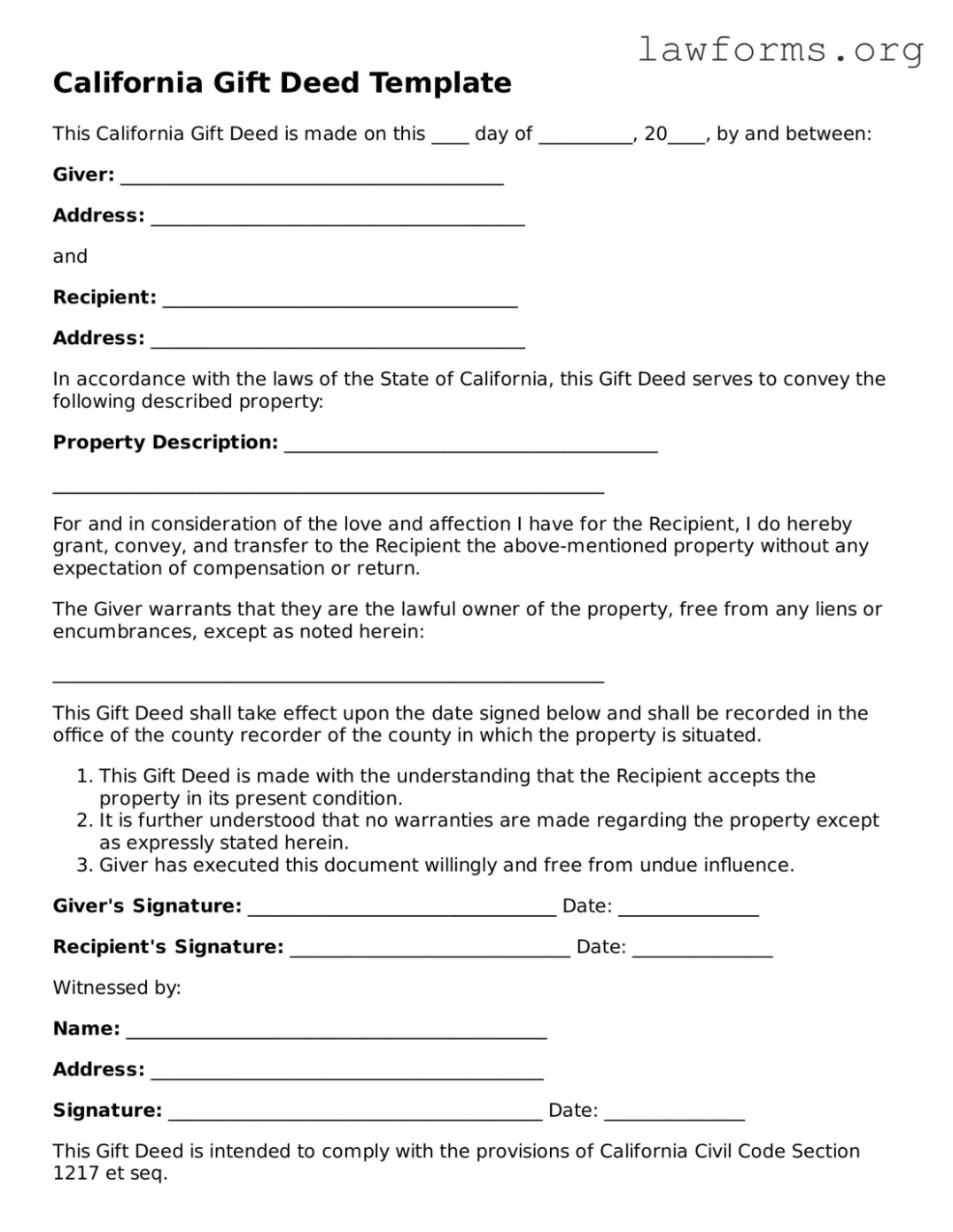 sample free california gift deed template ️ fillable pdf form cash gift deed template