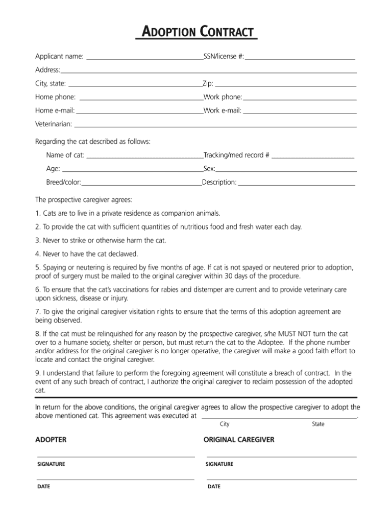 Adopt Questionnaire Cat Adoption Questionnaire Template