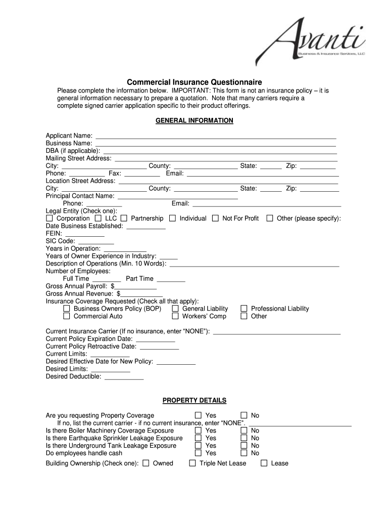 commercial-insurance-questionnaire-template