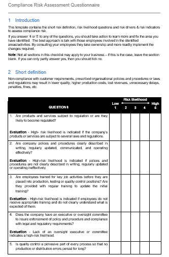 compliance-risk-assessment-questionnaire-template