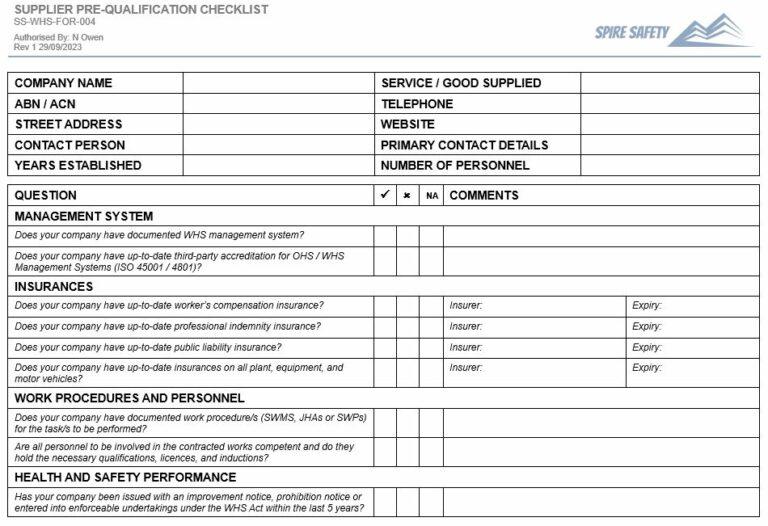 Construction Pre Qualification Questionnaire Template