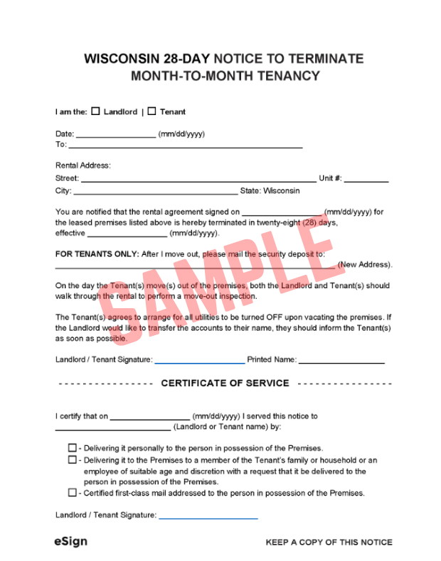 Free 28 Day Notice Terminate Tenancy Template