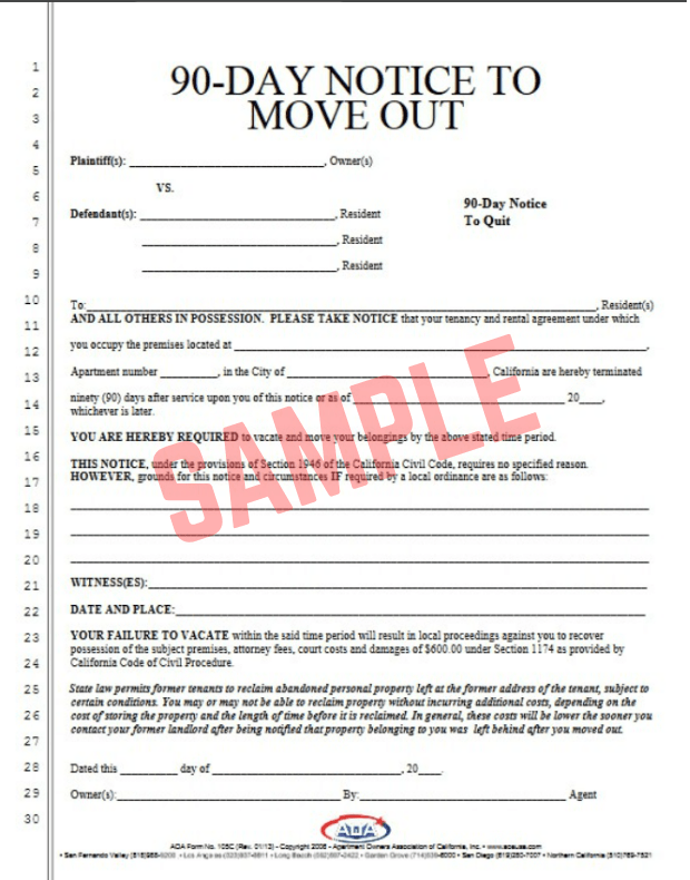 Free 90 Day Notice To Move Out Template