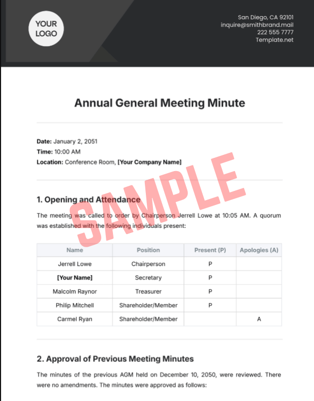 Free Annual Shareholder Meeting Notice Template