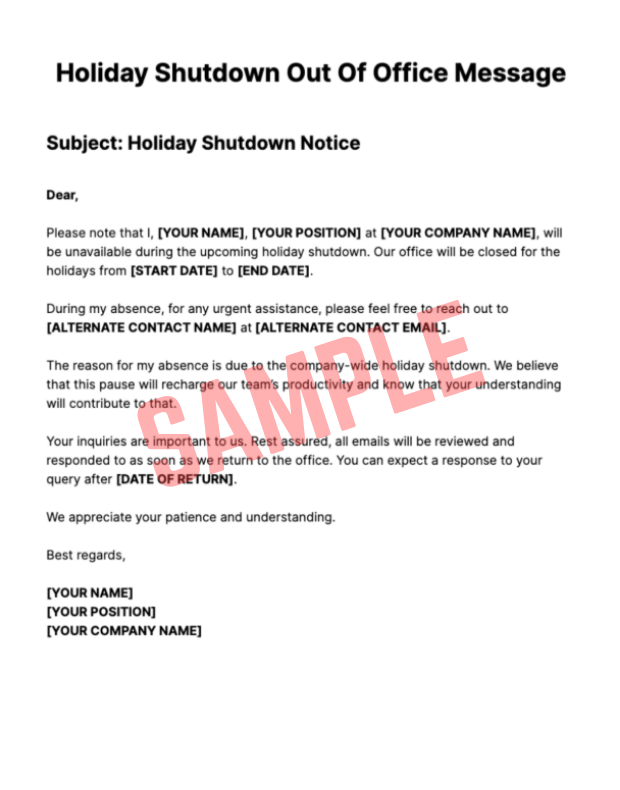 Editable Holiday Shutdown Notice To Employees Template