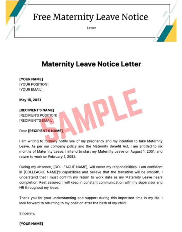Free Maternity Leave Notice To Employer Template