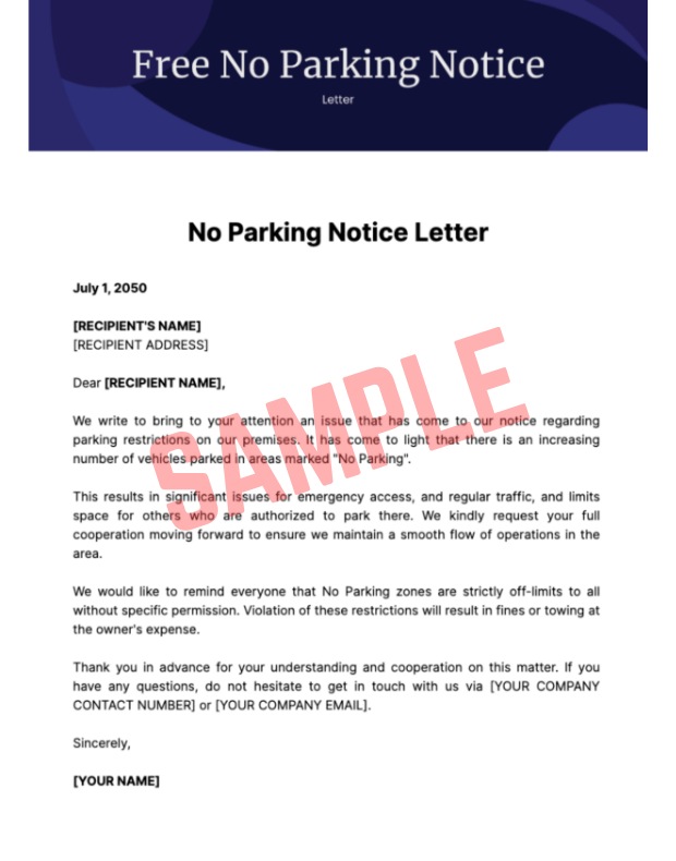 Editable No Parking Warning Notice Template Free No Parking Warning Notice Template