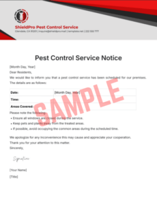 Editable Pest Control Notice To Residents Template Pest Control Notice To Residents Template Editbale