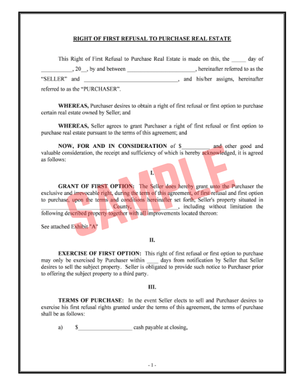 Free Right Of First Refusal Notice Template