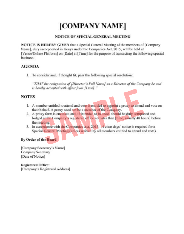 Editable Special General Meeting Notice Template