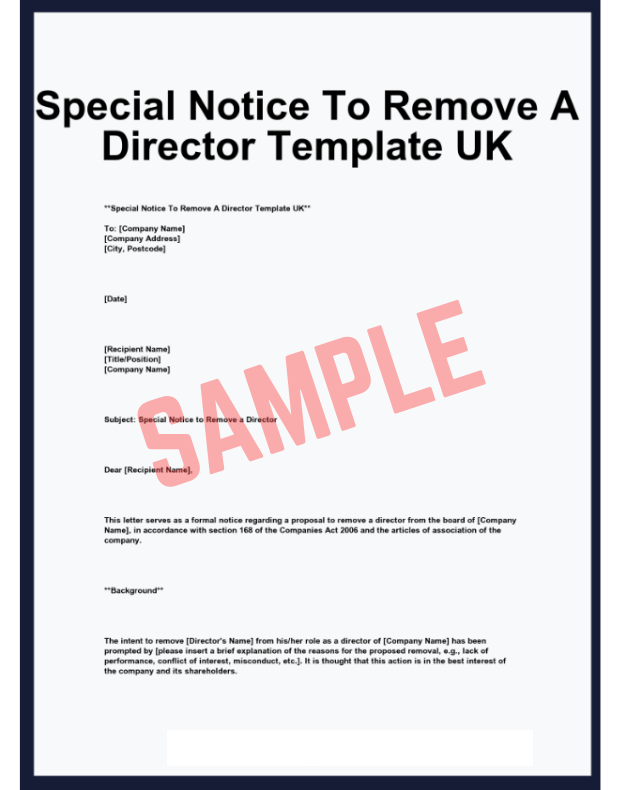 Free Special Notice To Remove A Director Template
